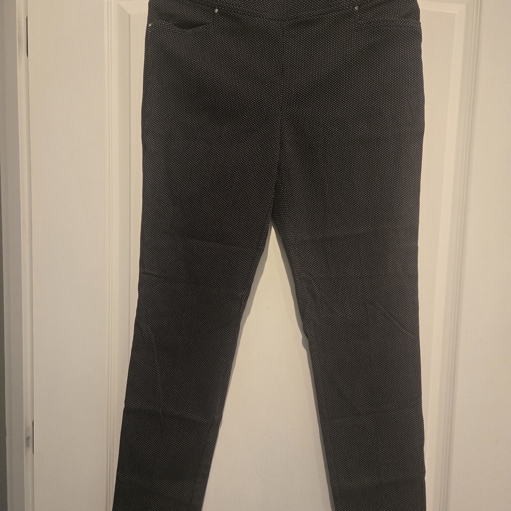 Black Skinny Ankle Pants with Subtle Micro Dot Pattern